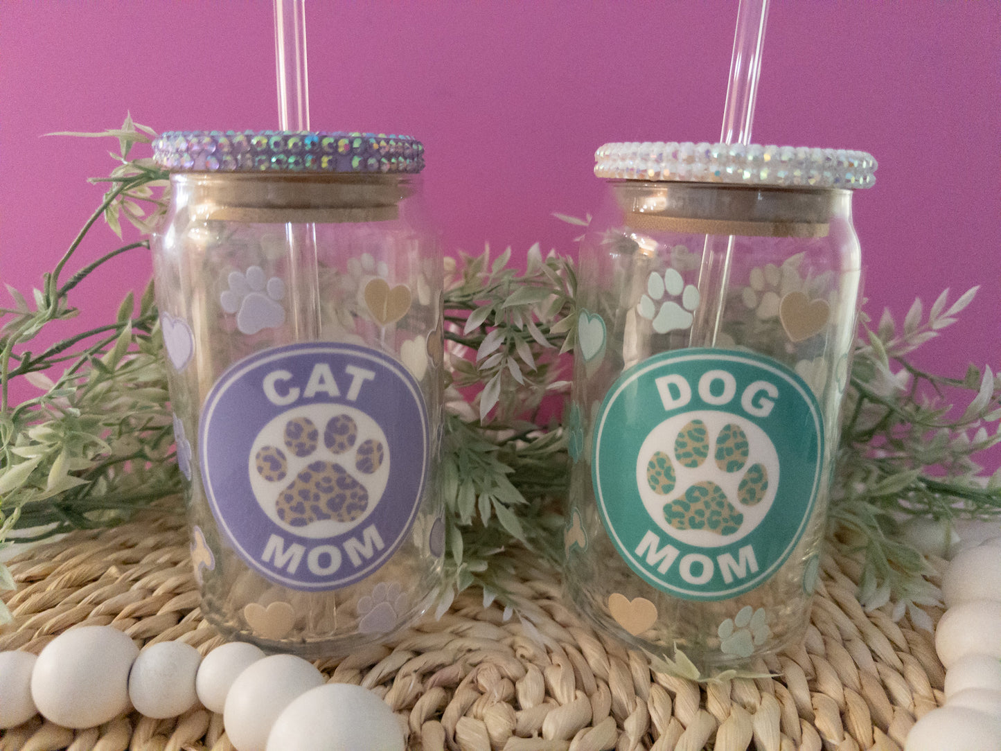 Dog Mom Glass Can| Cat Mom Glass Can