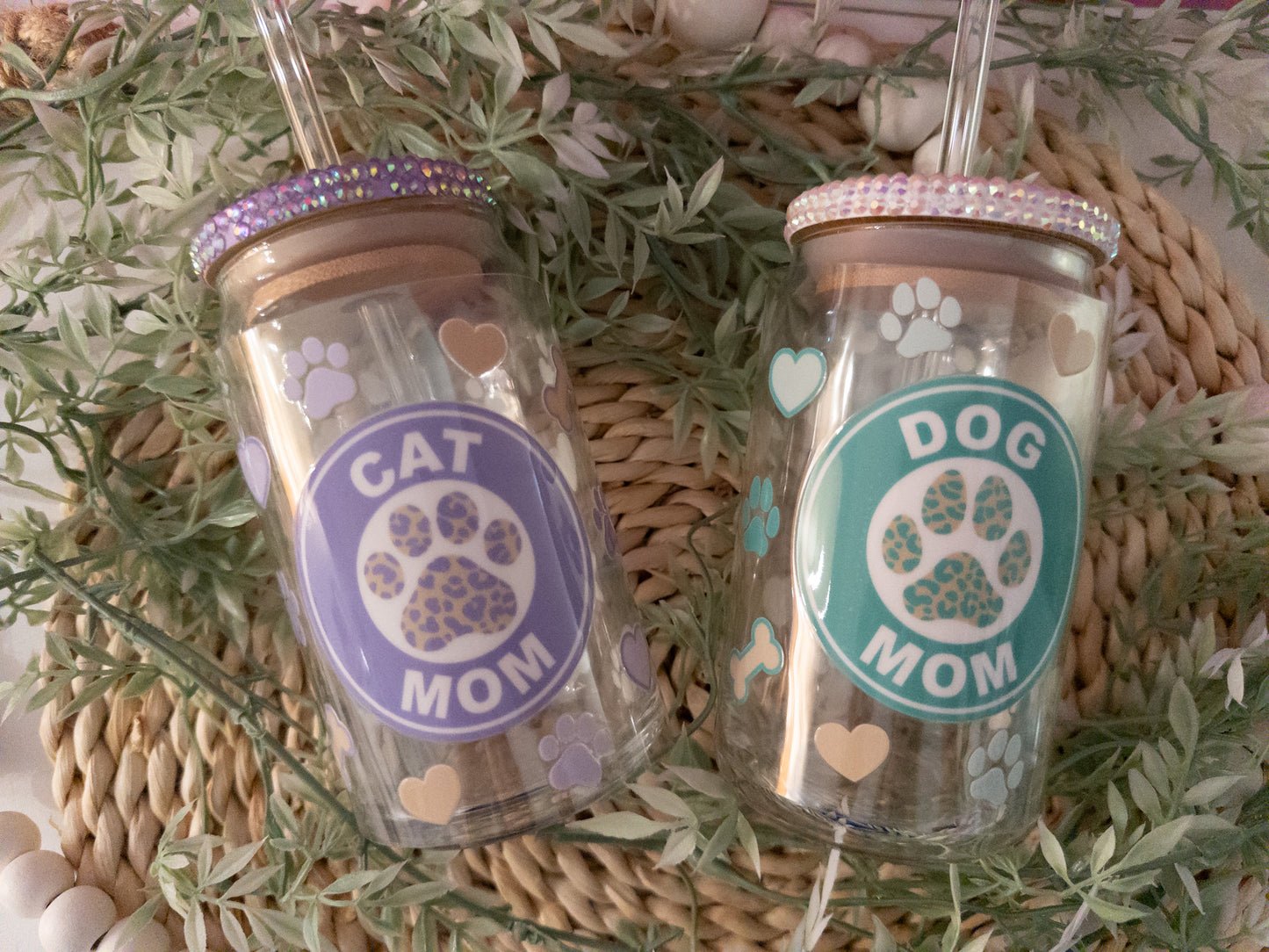 Cat Mom and Dog MOm Glass Can