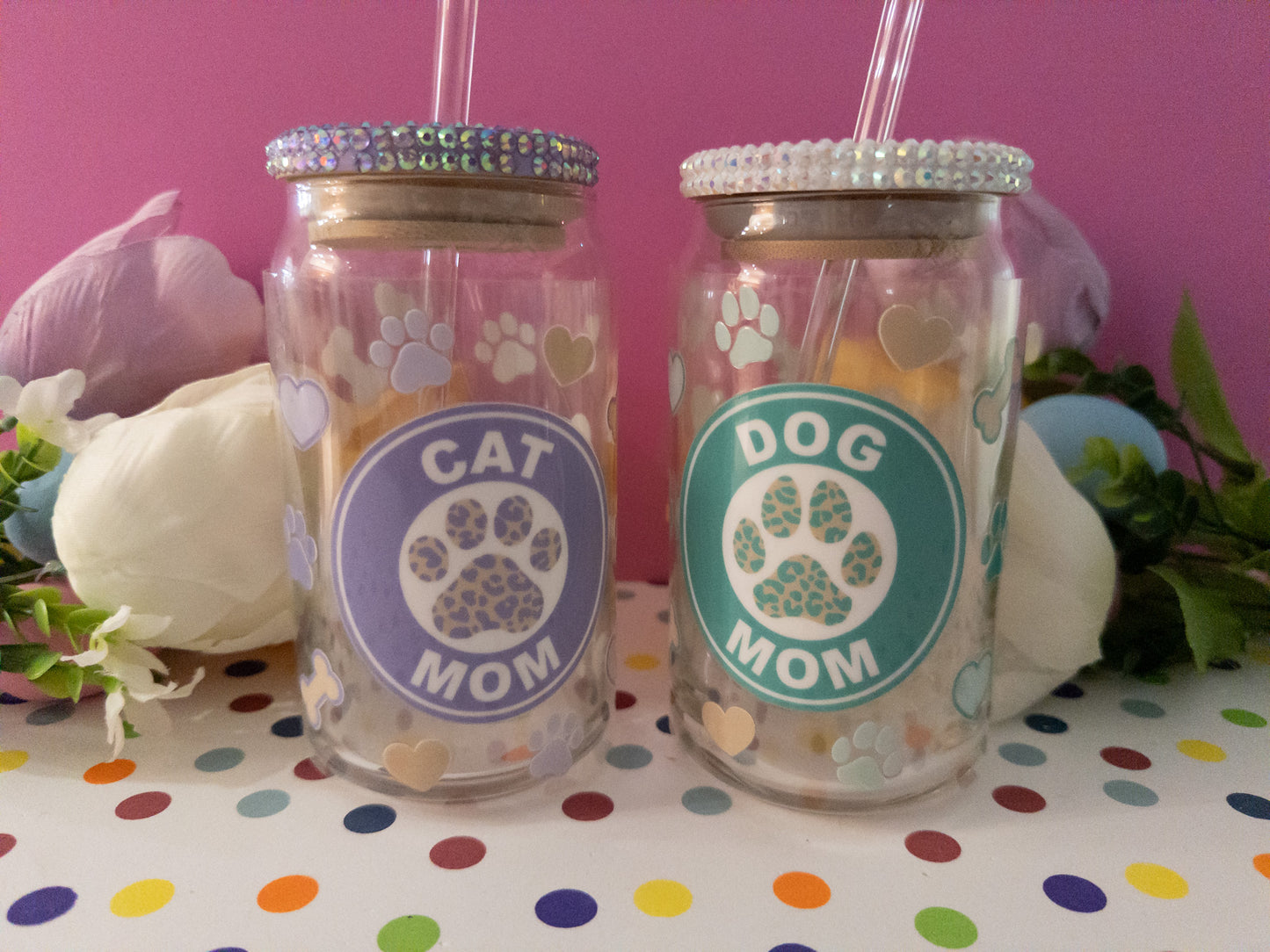 Dog Mom Glass Can| Cat Mom Glass Can