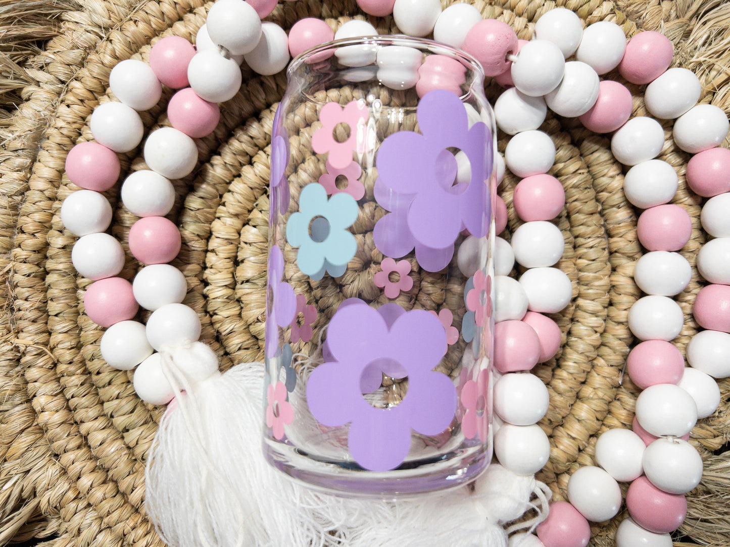 Retro Flower Pastel Color Glass Can