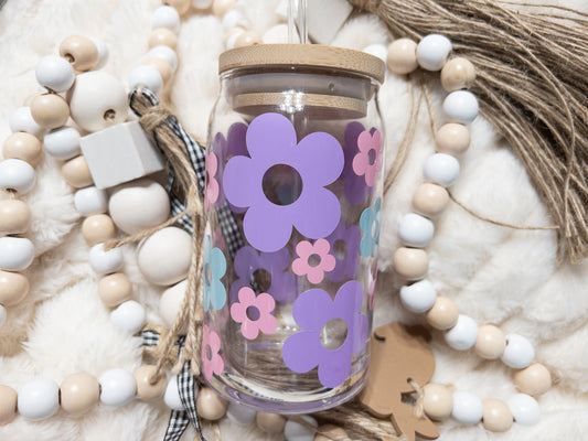 Retro Flower Pastel Color Glass Can