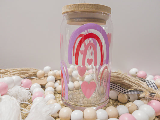 Rainbow and Hearts Glass Can